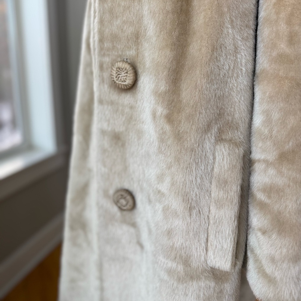 Vintage Brazotta Blond Light Ivory Mink Fur Portrait Collar Faux Fur Dress Coat - Picture 7 of 16